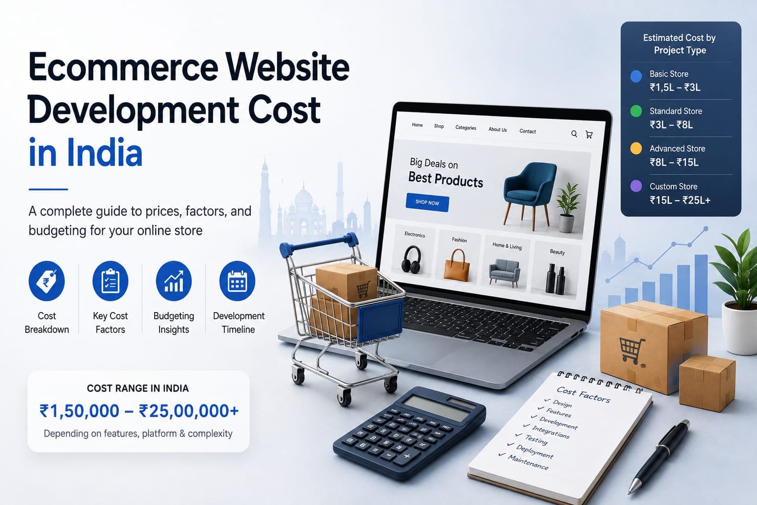 Ecommerce website development cost breakdown by platform and features in India