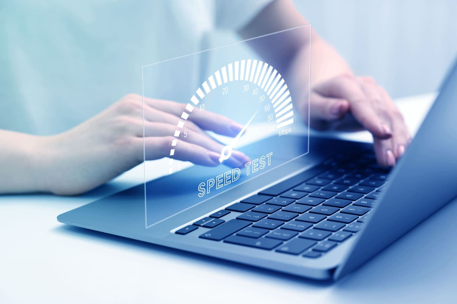 A developer measuring website page speed and performance metrics on a laptop