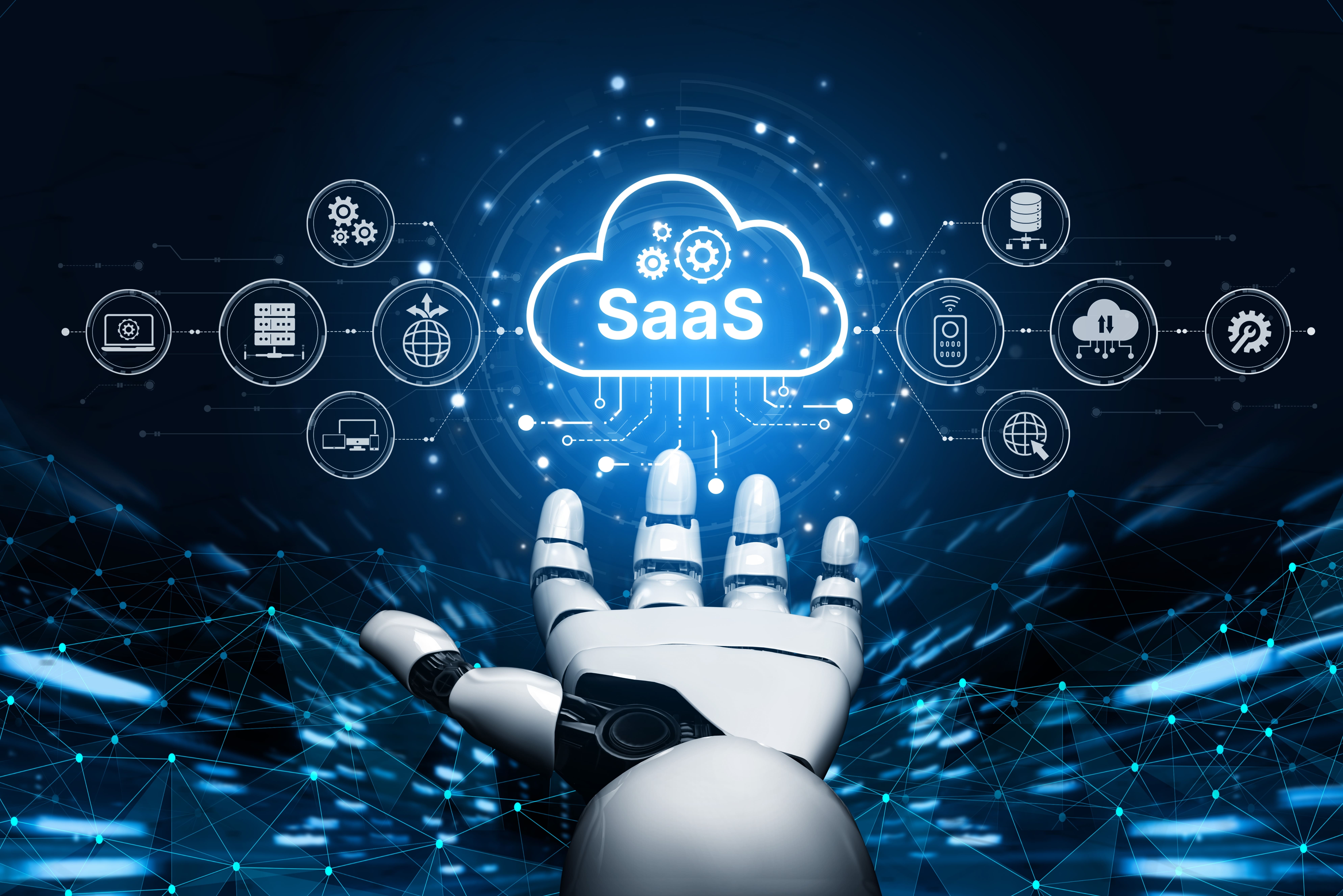A SaaS product dashboard on a laptop screen, where a new AI feature's usage is measured.