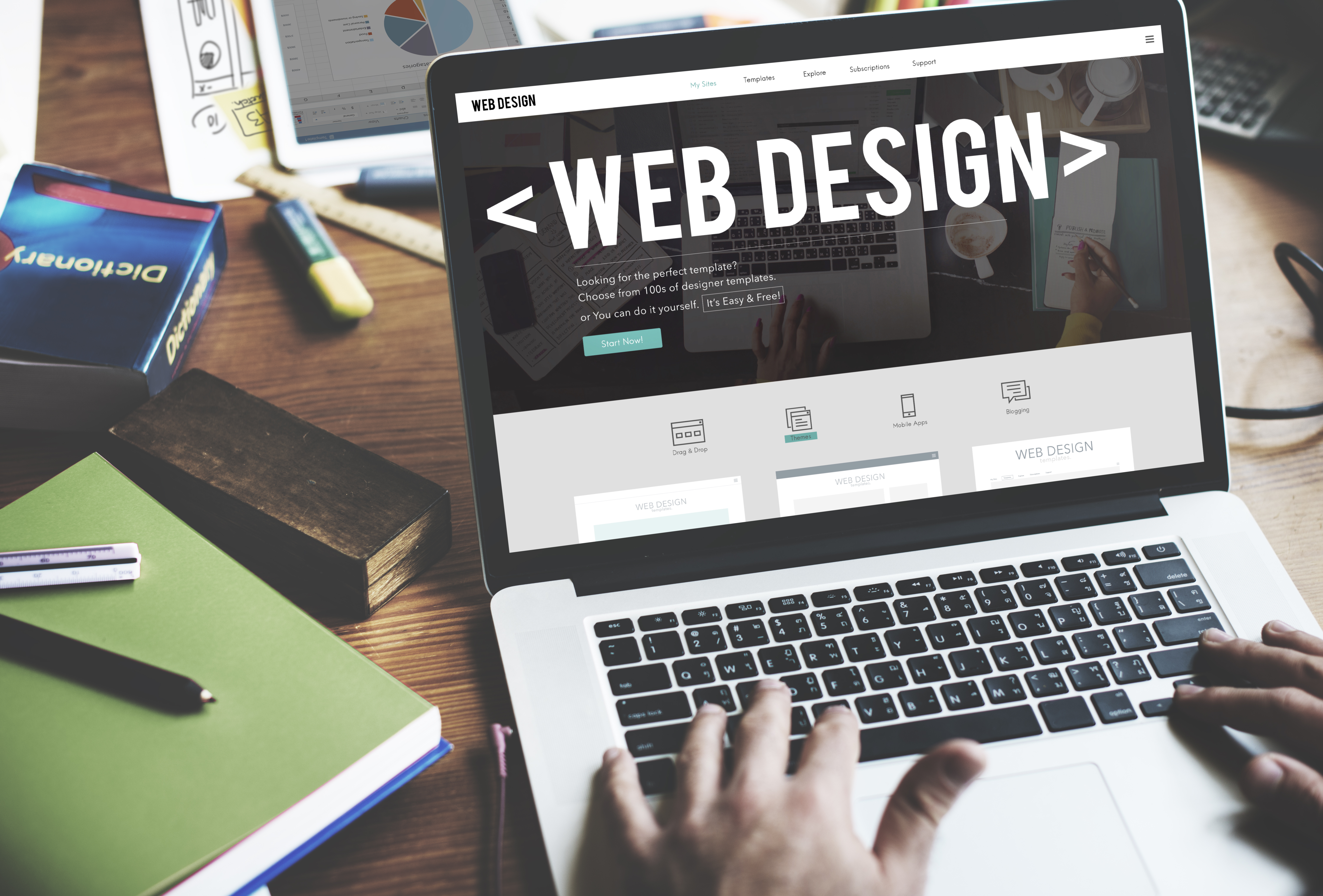Laptop screen showing a web design landing page — the kind of polished hero an animated website design company should be able to design before coding.